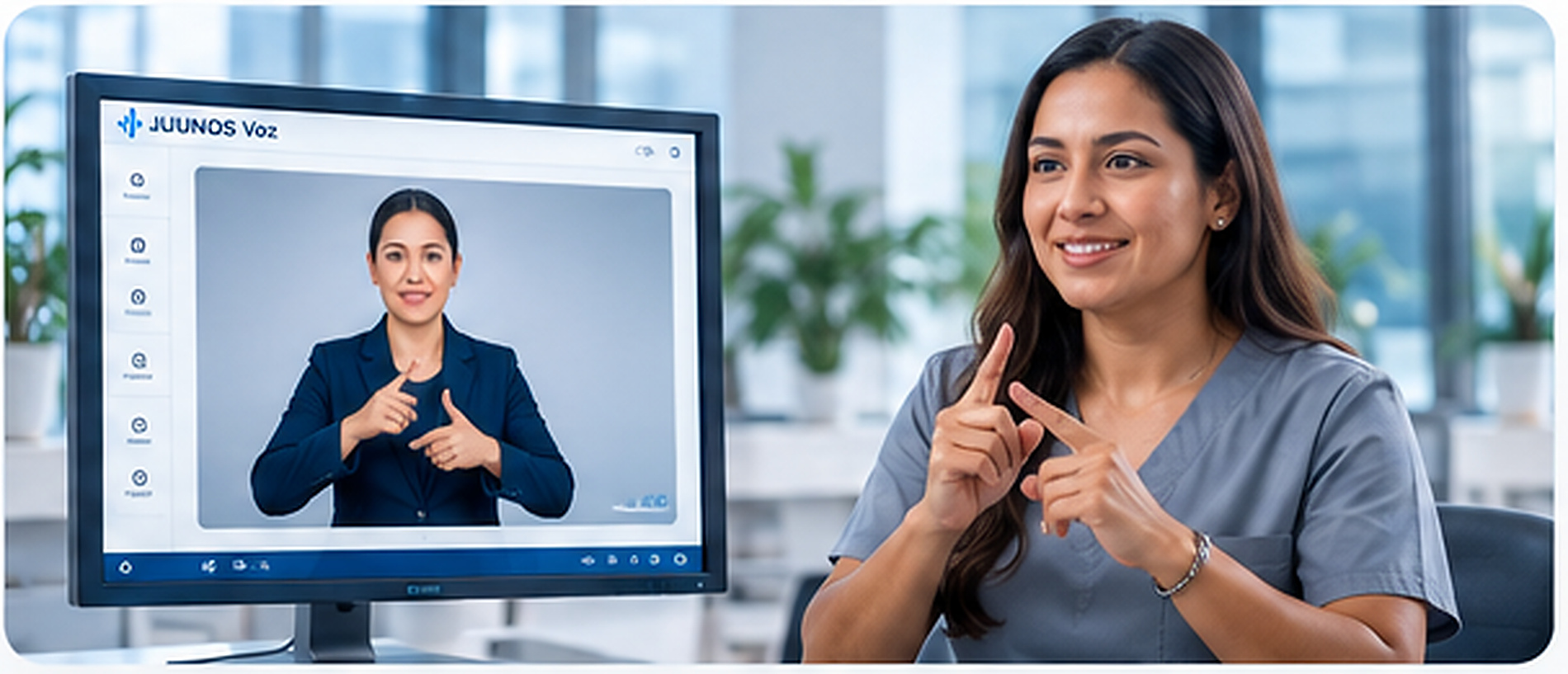 Consulta con paciente, profesional de salud y representación visual de una persona señando