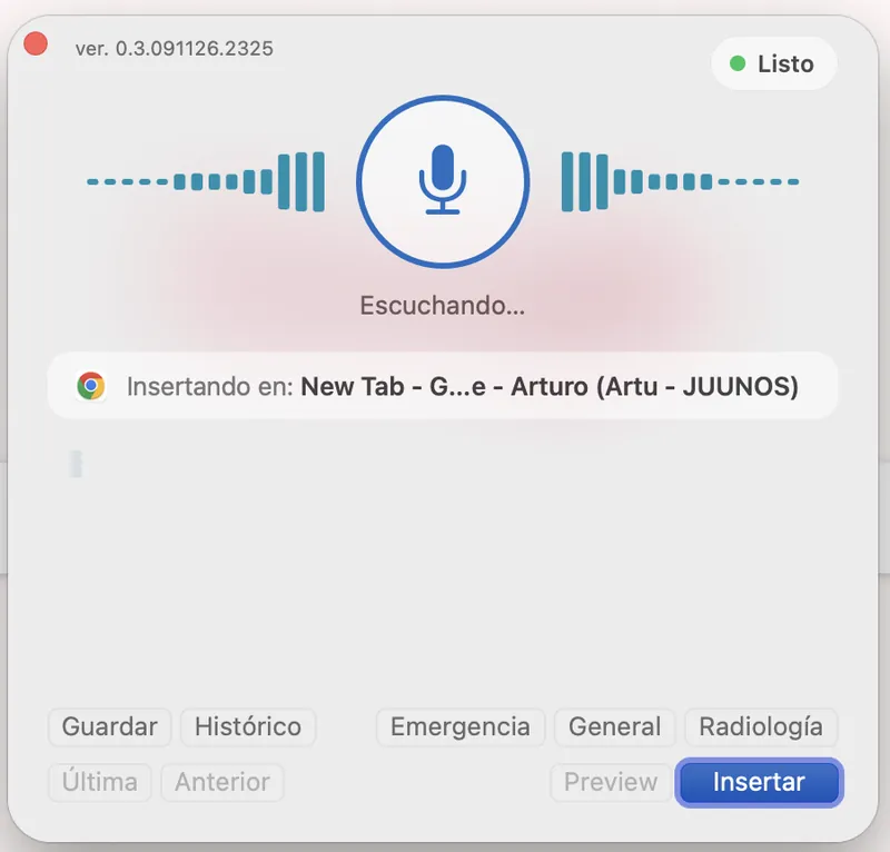 Interfaz oficial de JUUNOS Voz mostrando estado Escuchando